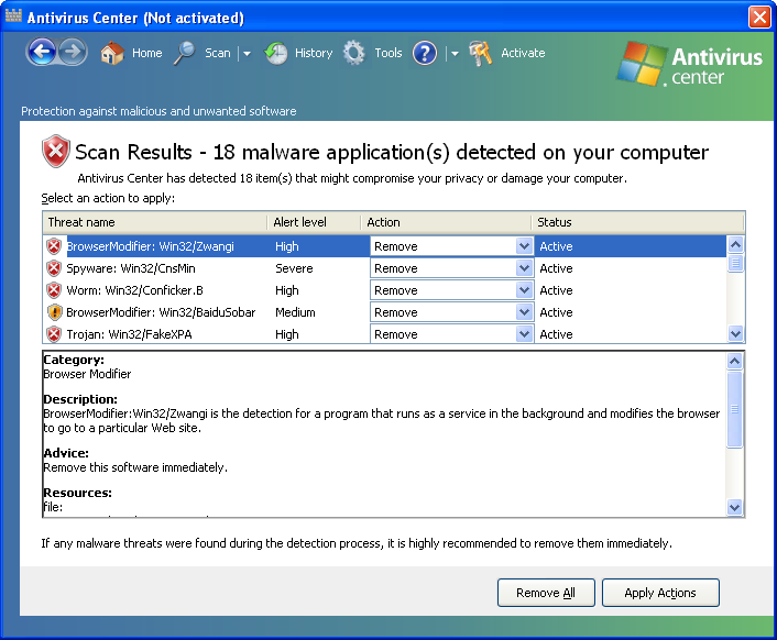 Remove Antivirus Center