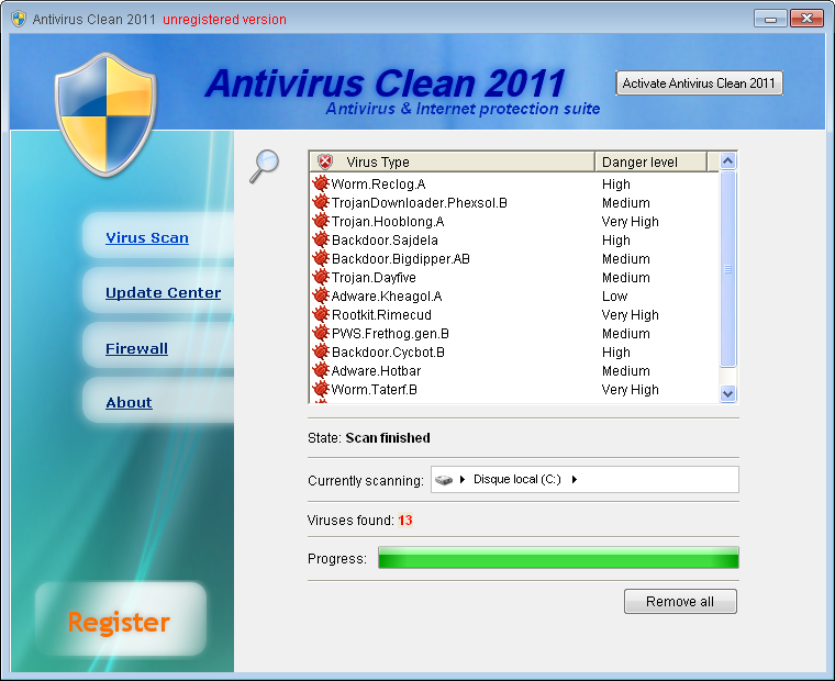 Remove Antivirus Clean 2011