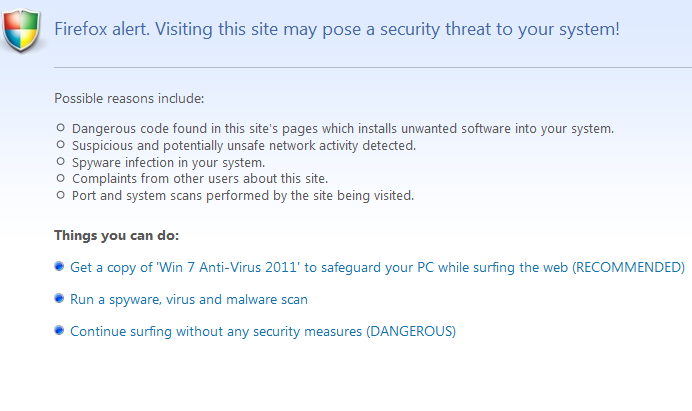 Fire Fox Alert. Visiting this site may pose a security threat to your System!